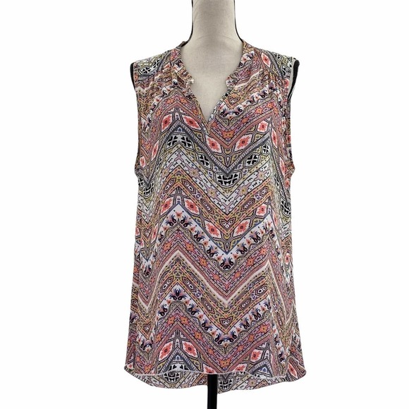 Ldla Printed Split Neck Sleeveless High Low Blouse - Picture 1 of 11